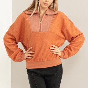 NWT Hyfve Double Zero Stylish Sensation Half-Zip Sweatshirt In Baked Clay